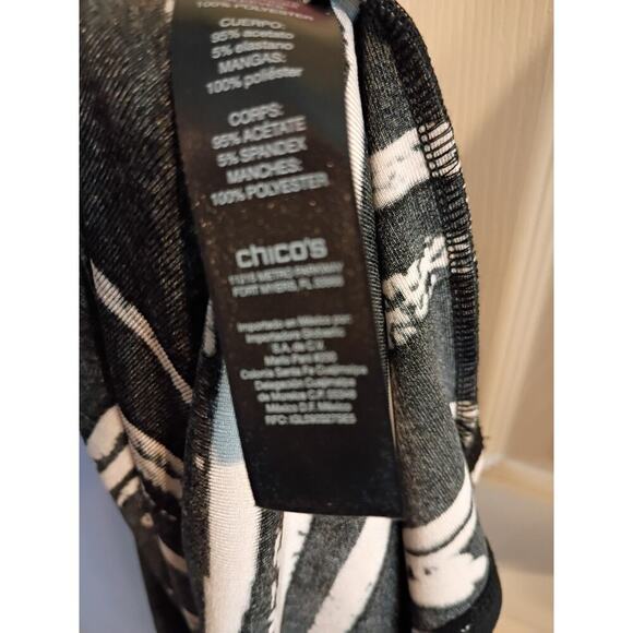 Travelers By Chico's Top Black White Striped Sz 2 Sheer Flutter Sleeves Stretch - Picture 9 of 9